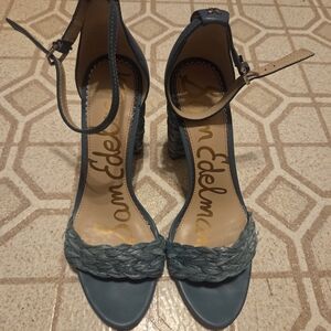Sam Edelman Teal Braided Ankle-Strap Heels